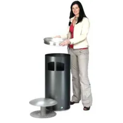 Cendrier avec poubelle cylindrique et son toit - détails - Corps : argent antique et toit argent - Leader Equipements