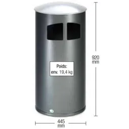 Poubelle cylindrique et son toit - Corps : argent antique et toit argent - dimensions - Leader Equipements Poubelle cylindrique et son toit - Corps : argent antique et toit argent - dimensions - Leader Equipements