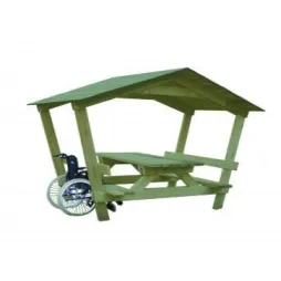 Visuel de la able de picnic en bois avec toit version PMR - Leader Equipements