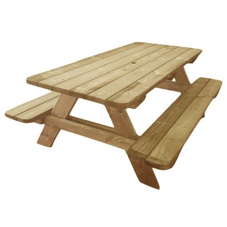 Table pique-nique en bois avec trou pour parasol et angles arrondis modèle Alcor - Leader Equipements