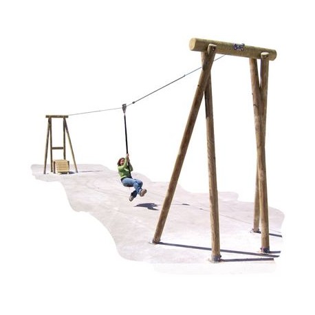 Structure jeu tyrolienne en bois 20 m avec plateforme - Leader Equipements
