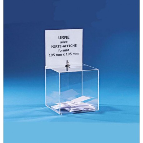 Visuel de l'urne de scrutin de jeux concours avec porte affiche et serrure - 400 bulletins