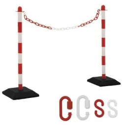 Kits départ 2 poteaux de guidages et chaînes en plastique rouge et blanc - Leader Equipements
