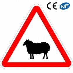 Panneau de circulation signalant une traversée d'animaux domestiques (A15a2)