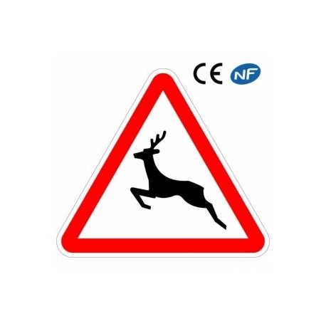 Panneau routier indiquant la traversée fréquente d'animaux sauvages (A15b)
