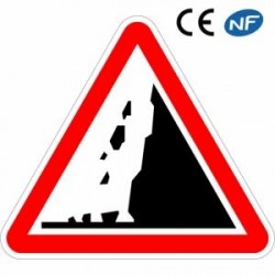 Panneau de circulation signalant des dangers dus aux chutes de pierres