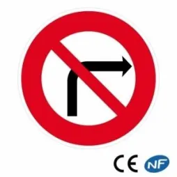 Panneau de signalisation interdiction de tourner à droite (B2b)