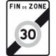 Panneau de route indiquant la fin d'une zone à 30 km/h B51