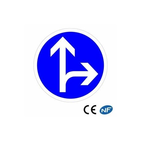 Panneau de circulation obligation de direction : tout droit ou à droite