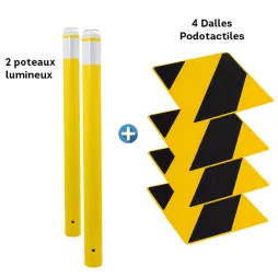 Kit de sécurité pour passage piéton, potelets jaune, dalles jaunes/noires