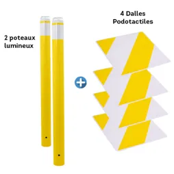 Kit de sécurité pour passage piéton, potelets jaune, dalles jaunes/noires