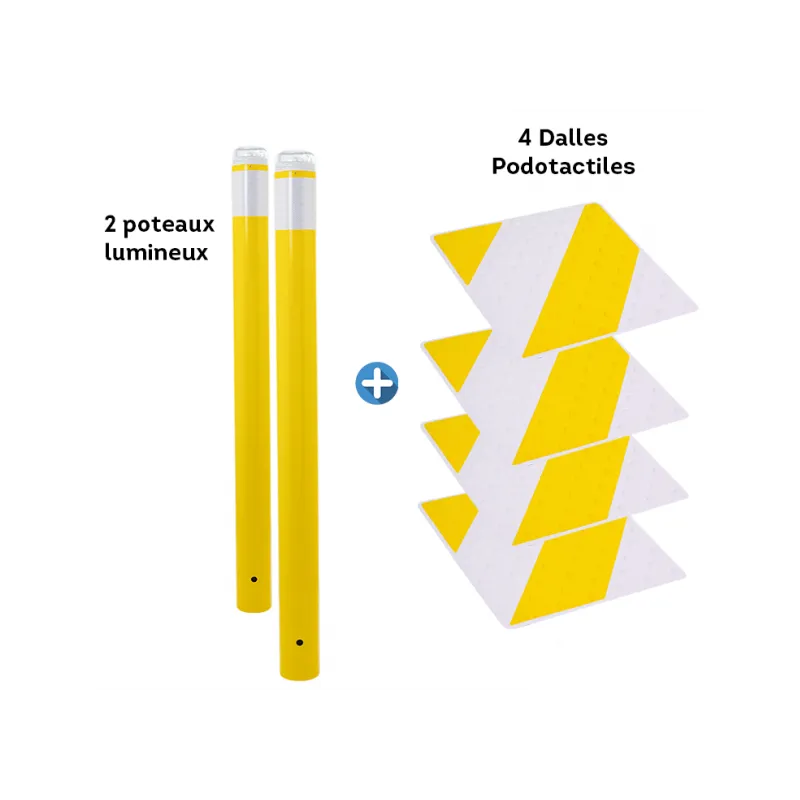 Kit de sécurité pour passage piéton, potelets jaune, dalles jaunes/noires