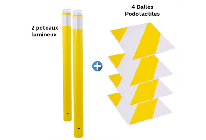 Kit de sécurité pour passage piéton, potelets jaune, dalles jaunes/noires