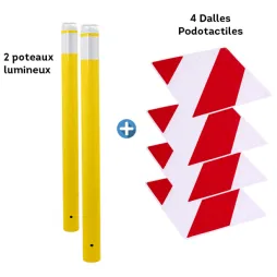 Kit de sécurité pour passage piéton, potelets jaune, dalles rouge/blanc