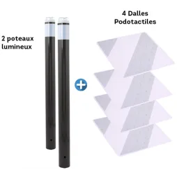 Kit lumineux de passage piéton, potelets gris, dalles gris/blanc