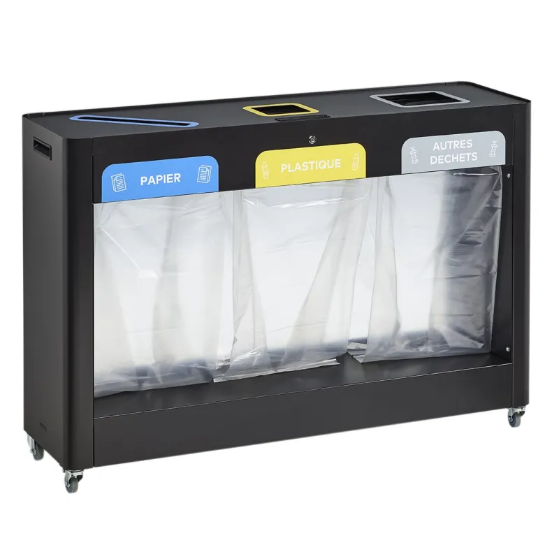 Meuble mobile pour tri sélectif 3 compartiments Meuble mobile pour tri sélectif 3 compartiments