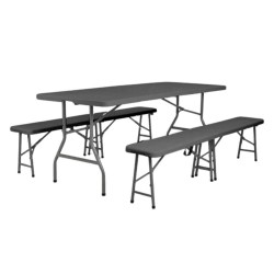 Lot de 10 tables 183 cm + 20 bancs pliants en polypro - Grey Edition®