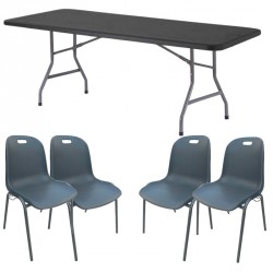 Lot de 10 tables 183 cm polypro + 60 chaises empilables - Grey Edition®