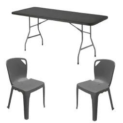 Lot de 10 tables pliantes grises + 60 chaises monobloc Elena