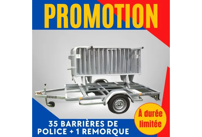 Promo remorque porte barrière + 35 barrières 14 barreaux