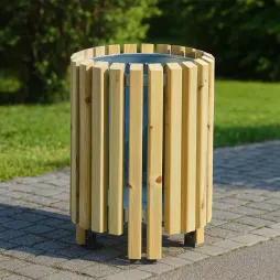 Poubelle ronde en bois extérieure Poubelle ronde en bois extérieure