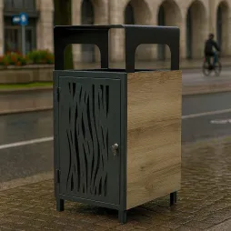 Poubelle urbaine en métal et hpl