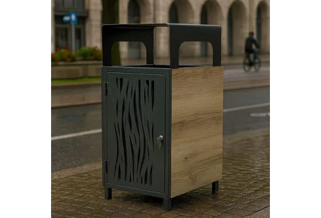 Poubelle urbaine en métal et hpl