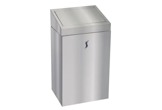 Poubelle pour collectivité en acier avec trappe à retour automatique