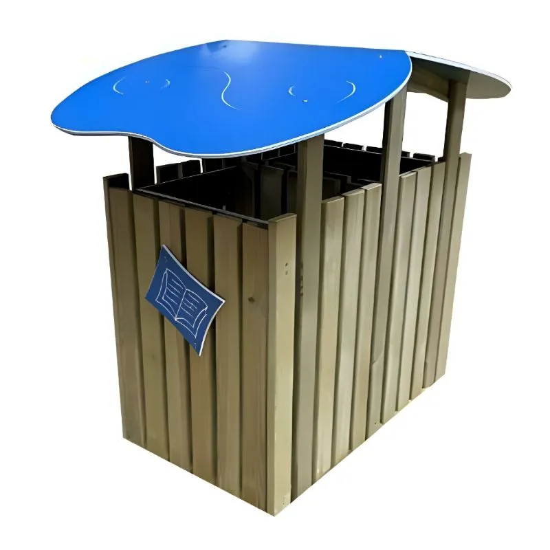 Poubelle extérieure en bois avec toit HPDE bleu
