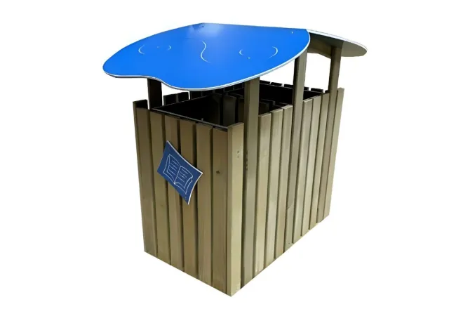 Poubelle extérieure en bois avec toit HPDE bleu