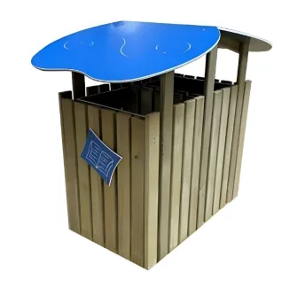 Poubelle extérieure en bois avec toit HPDE bleu