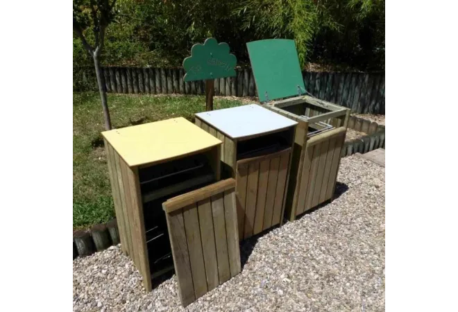 Poubelles tri sélectif 3 bacs - Poubelle publique en bois