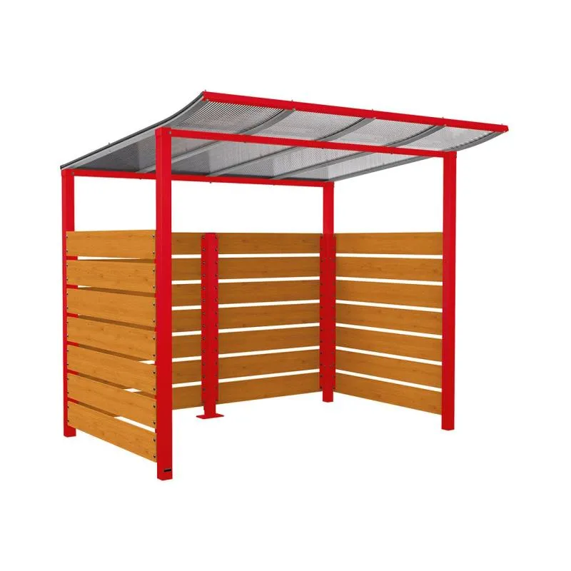 Abri vélo collectivité chêne clair rouge