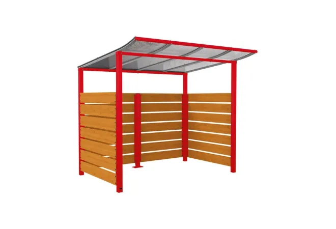 Abri vélo collectivité chêne clair rouge