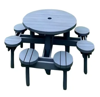 Table de pique-nique ronde en bois avec sièges intégrés