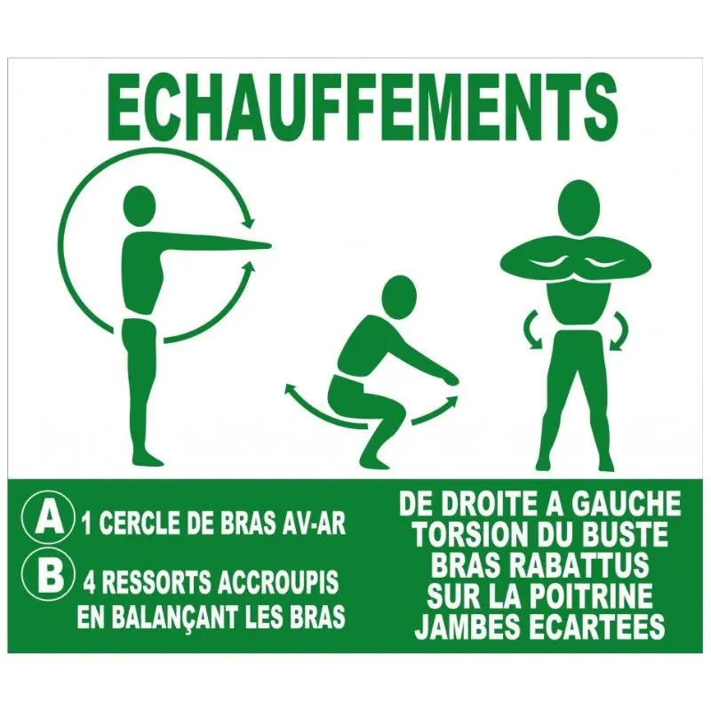Panneau d'instructions pour échauffements, parcours sportif