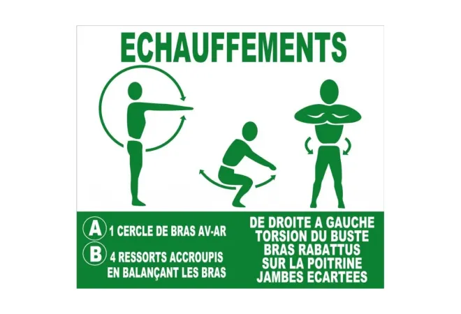 Panneau d'instructions pour échauffements, parcours sportif