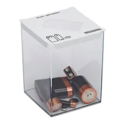 Bac pour recycler les piles de 2 L avec 5 faces transparentes et une blanche Bac pour recycler les piles de 2 L avec 5 faces transparentes et une blanche