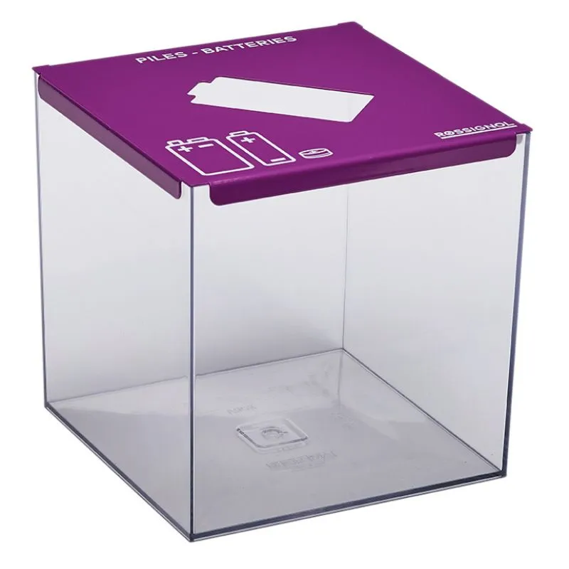 Collecteur de piles transparent et violet de 7 litres Collecteur de piles transparent et violet de 7 litres