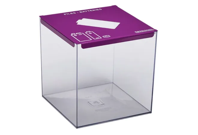 Collecteur de piles transparent et violet de 7 litres Collecteur de piles transparent et violet de 7 litres