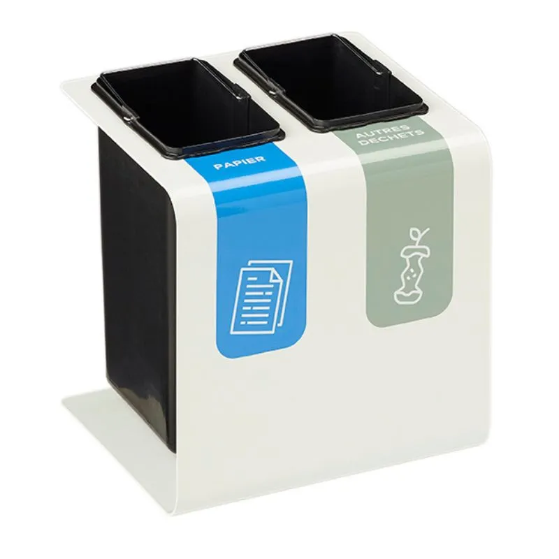 Corbeille de tri sélectif 2 bacs amovibles de 8 L