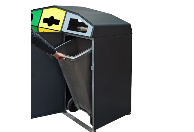 Poubelle tri urbaine tri sélectif 3 bacs roulants