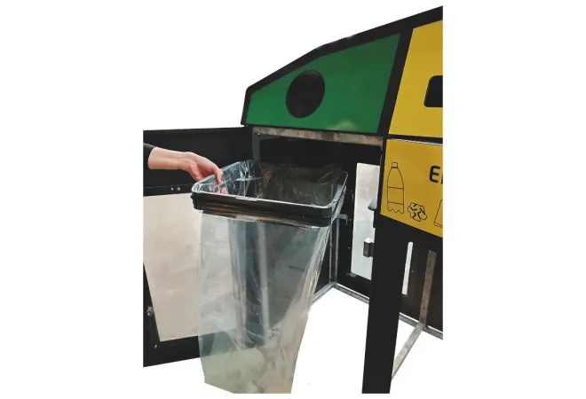 Poubelle de tri extérieur avec façade transparente