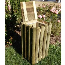 Poubelle publique en bois avec couvercle