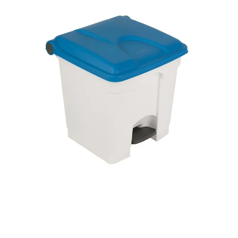 Poubelle à pédale tri intérieur - 30 L - blanc/bleu
