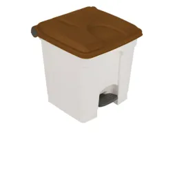 Corbeille de bureau tri sélectif à pédale couvercle marron base blanche 30 L