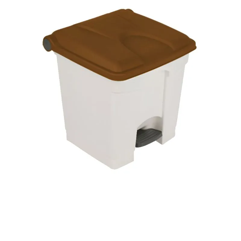 Corbeille de bureau tri sélectif à pédale couvercle marron base blanche 30 L