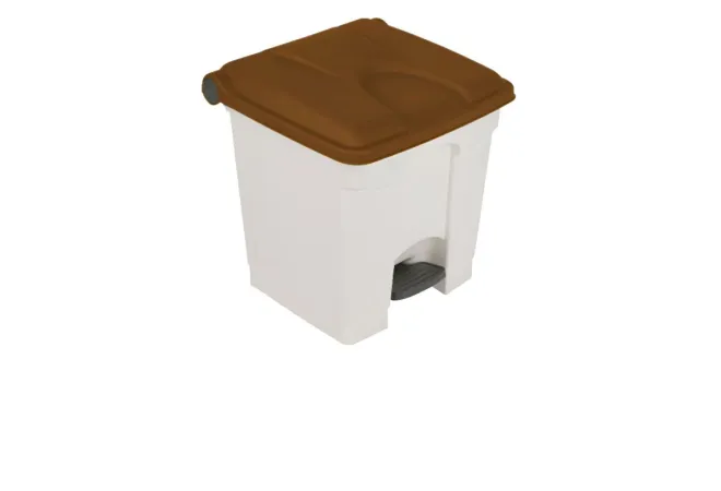 Corbeille de bureau tri sélectif à pédale couvercle marron base blanche 30 L