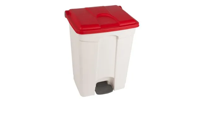Poubelle à pédale de tri intérieur 70 L base blanche couvercle rouge