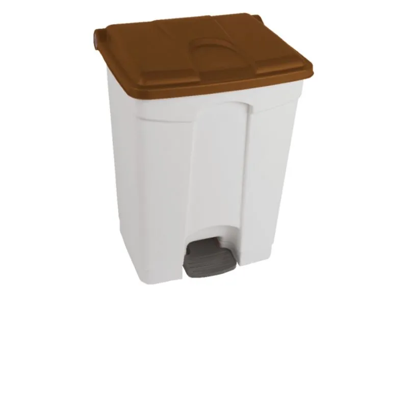Poubelle de tri intérieur à pédale 70 L corps blanc couvercle marron